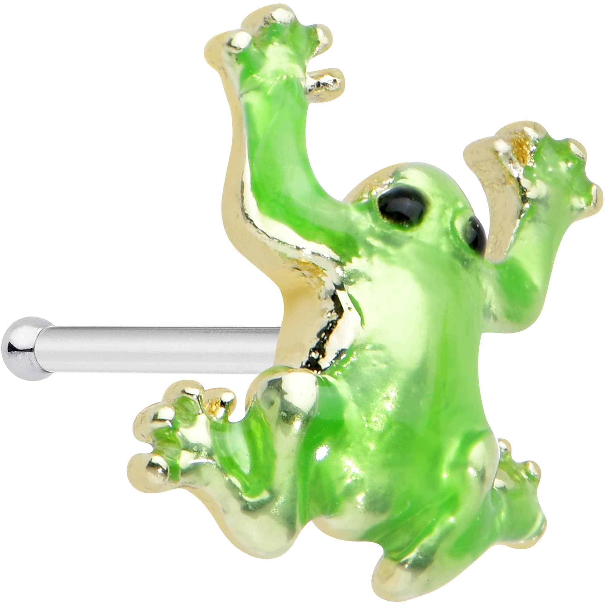 Womens 20G 316L Steel Nose Ring Green Tree Frog Nose Stud Nose Bone Body Piercing Jewelry 1/4"