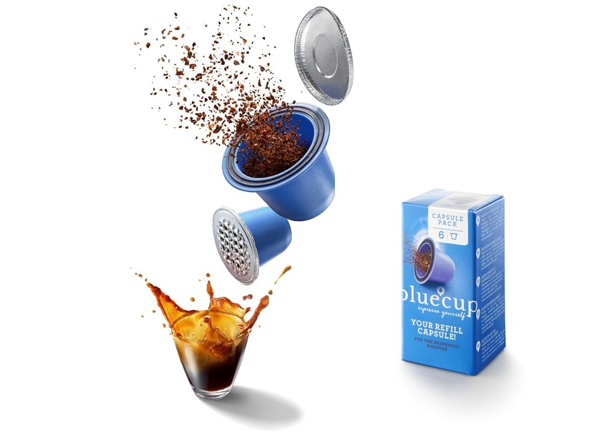 Reusable Capsules for Bluecup [6 Capsules]. Refillable Pods compatible with Nespresso Machines (Original line)