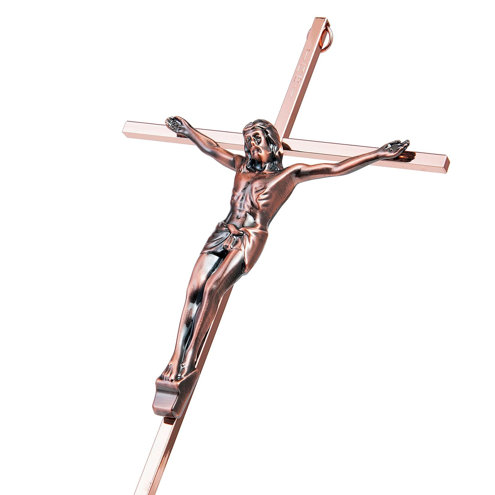 ALDENTA Crucifix Wall Cross - Catholic Wall Crucifix Crosses 10 Inch - Metal Wall Crosses for Home Decor - Antique Copper/Rose Gold