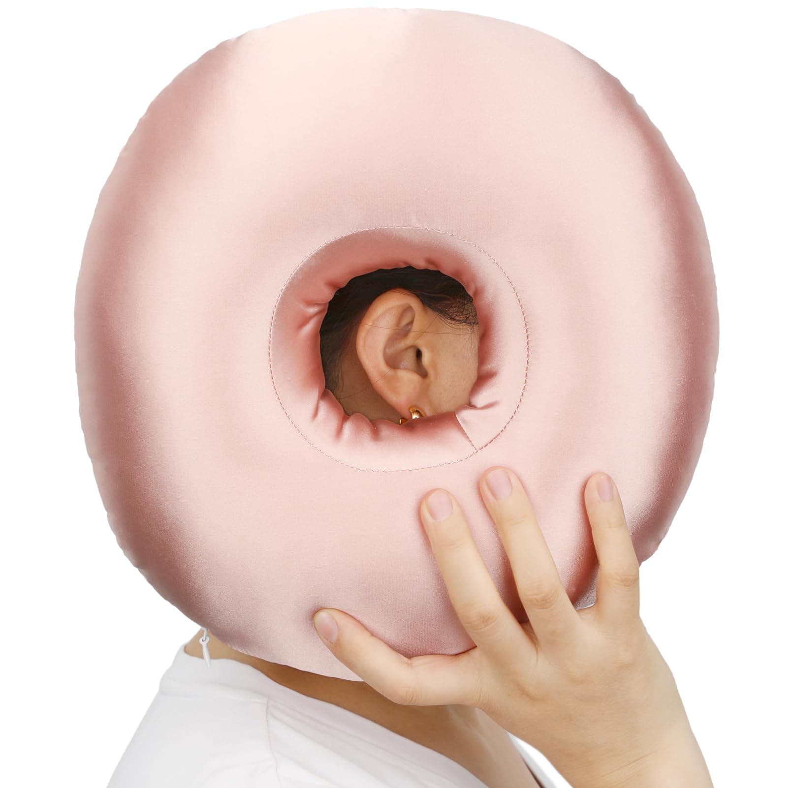 Silky Satin Piercing Pillow Ear Pillows Donut with Hole for Ear Pain CNH Piercing Pain Relief Sleeping Pressure Sore Side Sleepers Smooth Cooling Ear Guard Protector, Coral