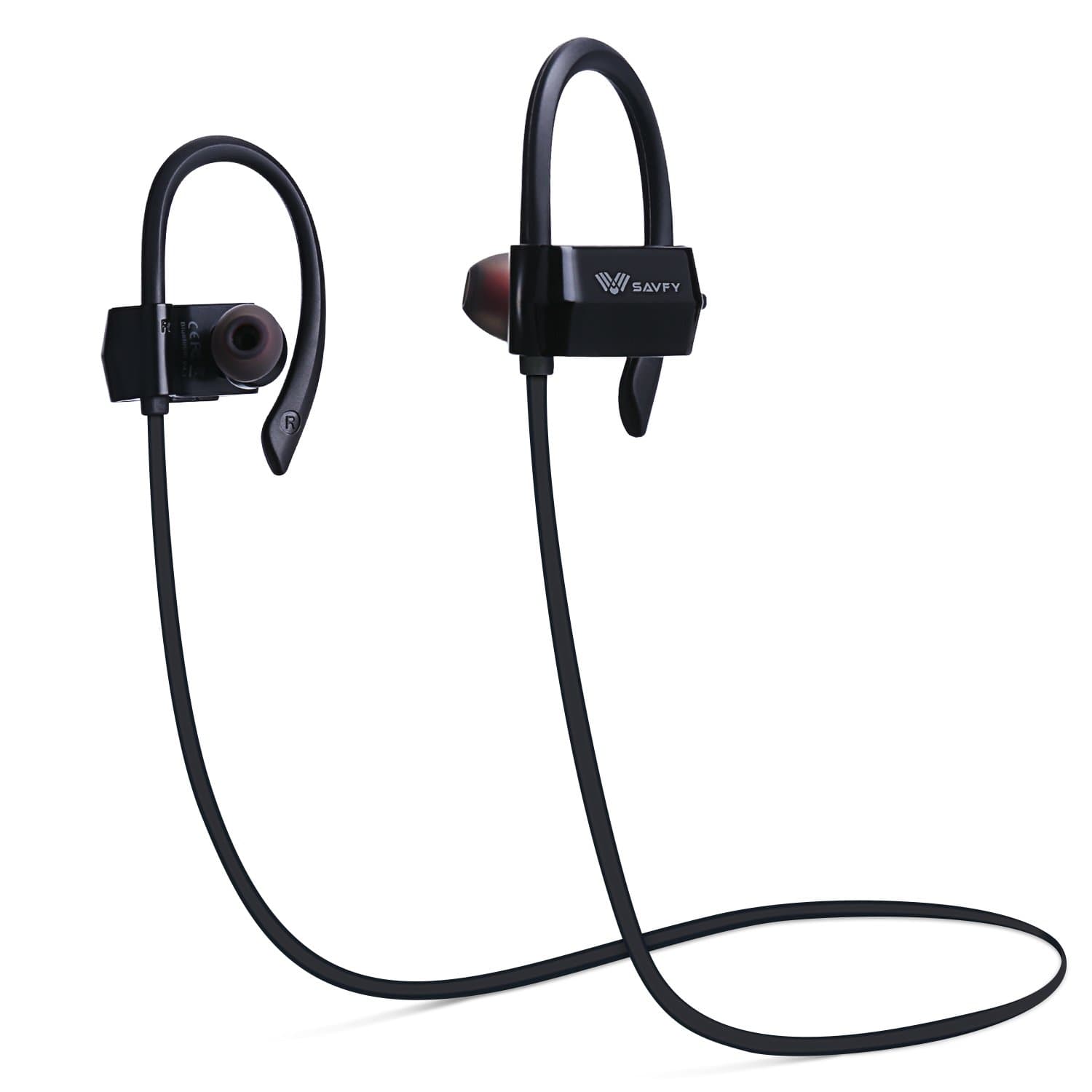 Bluetooth Headphones SAVFY Wireless Sports Earphones Buletooth Headset Sweatproof Earbuds for Running Gym Exercise with Mic for iPhone, Samsung, Huawei and Other Smartphones (IPX4, Bluetooth 4.1, AVRCP, A2DP, 7 Hours Play Time)Black