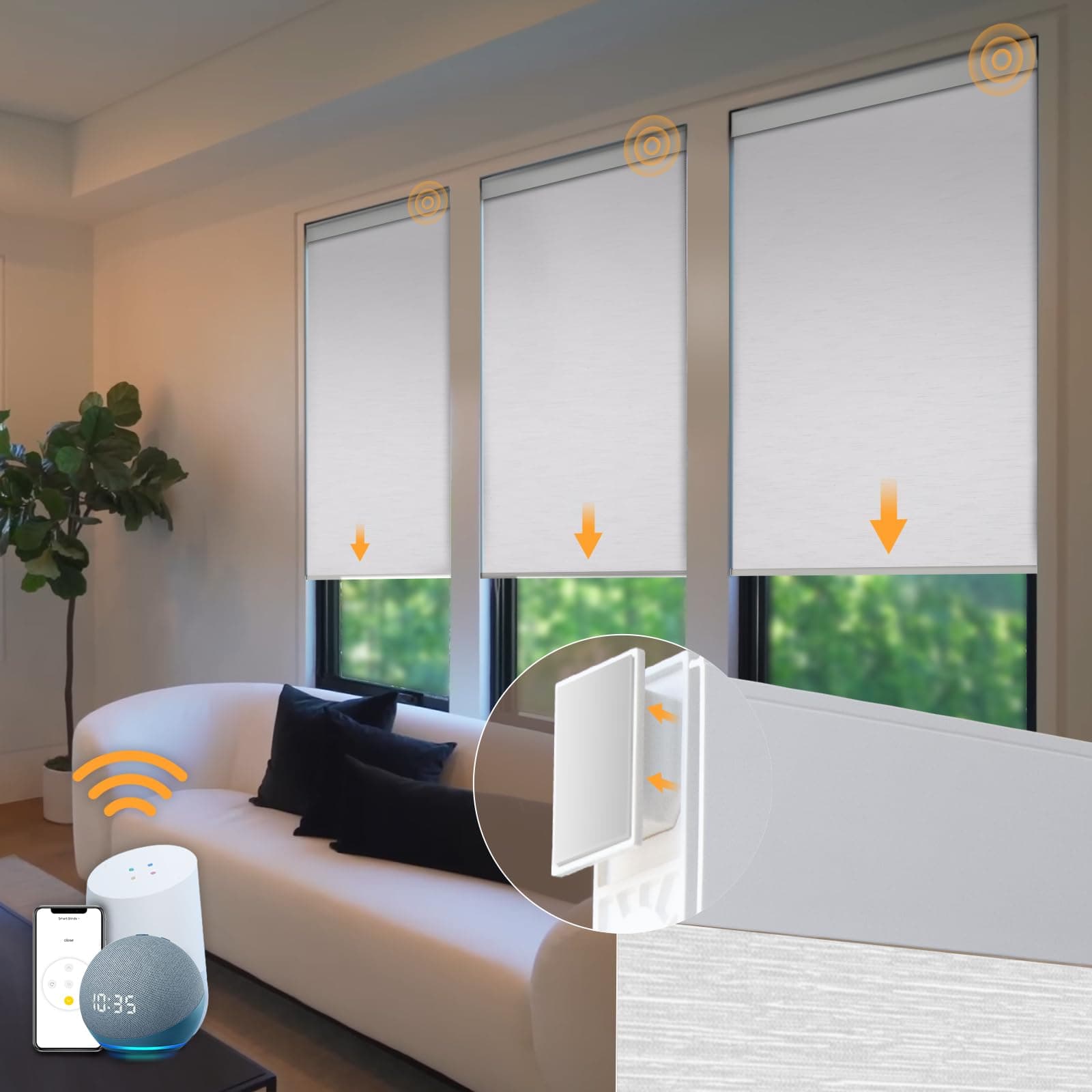 Motorized Blinds No Drill Automatic Roller Shades with Remote Control Cordless Smart Electric Windows Blinds (White, 34 x 72)OEKO-TEX STANDARD 100