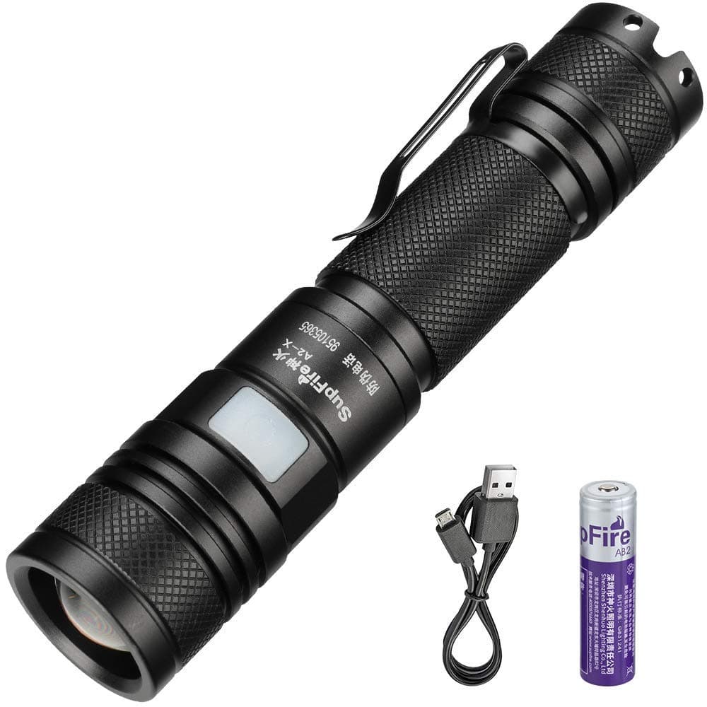 Supfire Flashlight Water-Proof Zoomable Torch Super Bright 700 Lumens LED with 18650 Battery Included,Rechargeable with USB Directly,5 Modes for Camping Hiking Cycling etc,Model A2-X