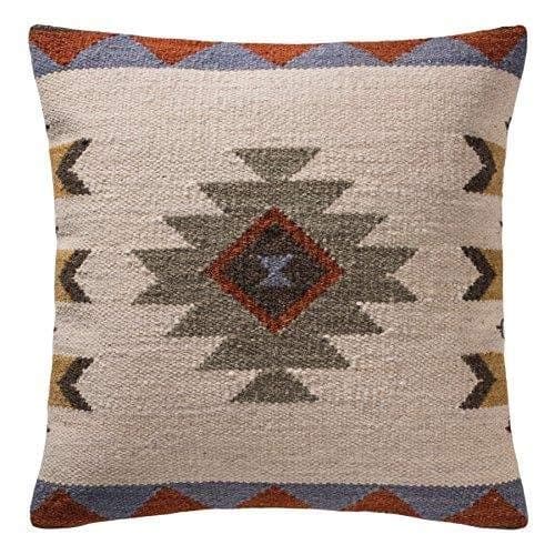 Indian Arts Sakala Stone Handloom Kilim Cushion Cover (White 45 x 45cm)