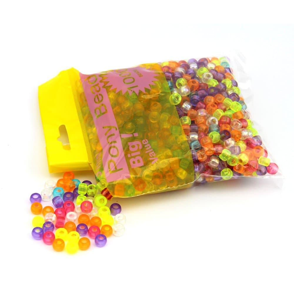 Pony Bead Big Value Pack 1000/Pkg-Transparent Multicolor by arkCRAFT