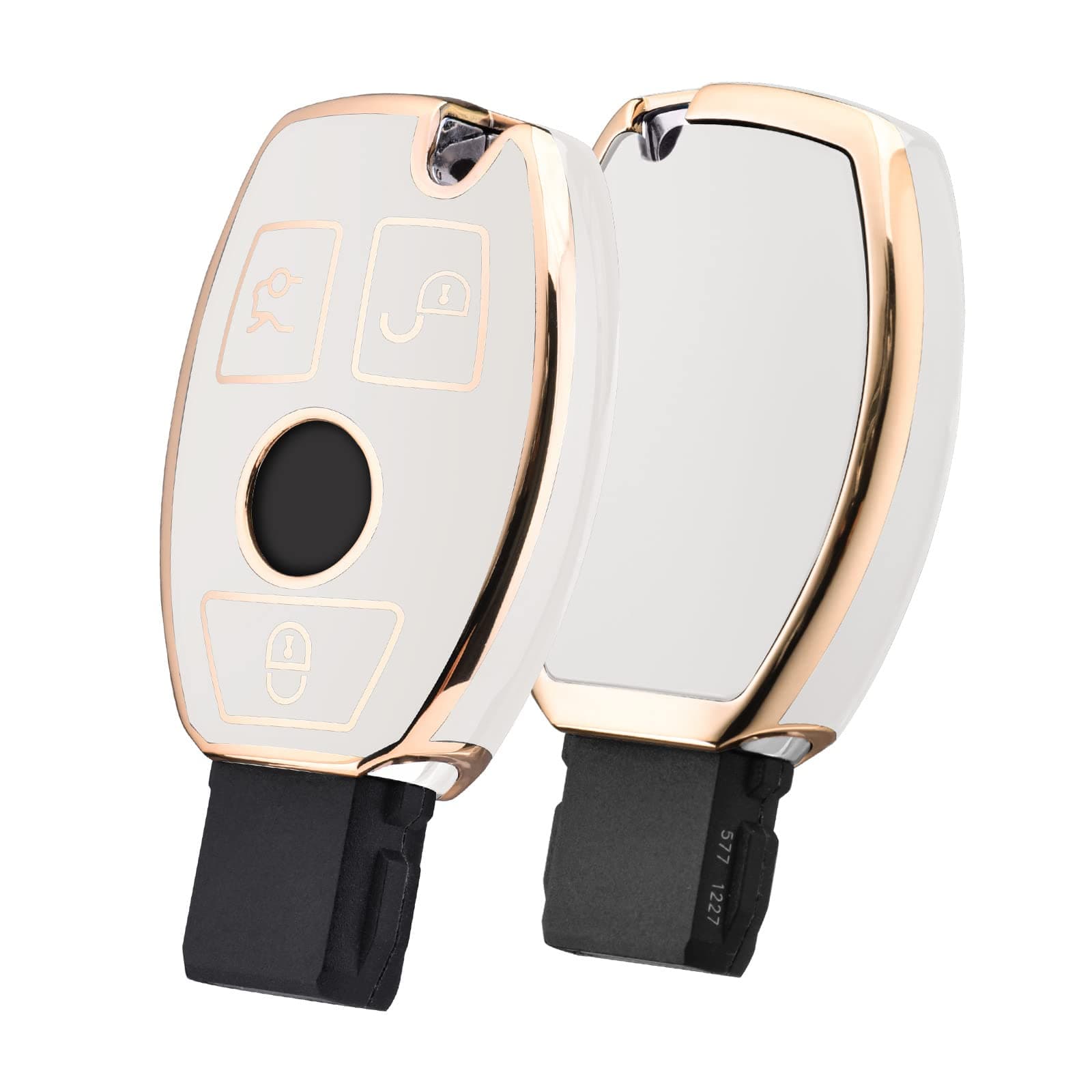 OATSBASF Car Key Case For Mercedes Benz, Key Cover For Mercedes Benz W204 W211 2-3 Keyless Buttons A B C E Class(Golden Edge White)