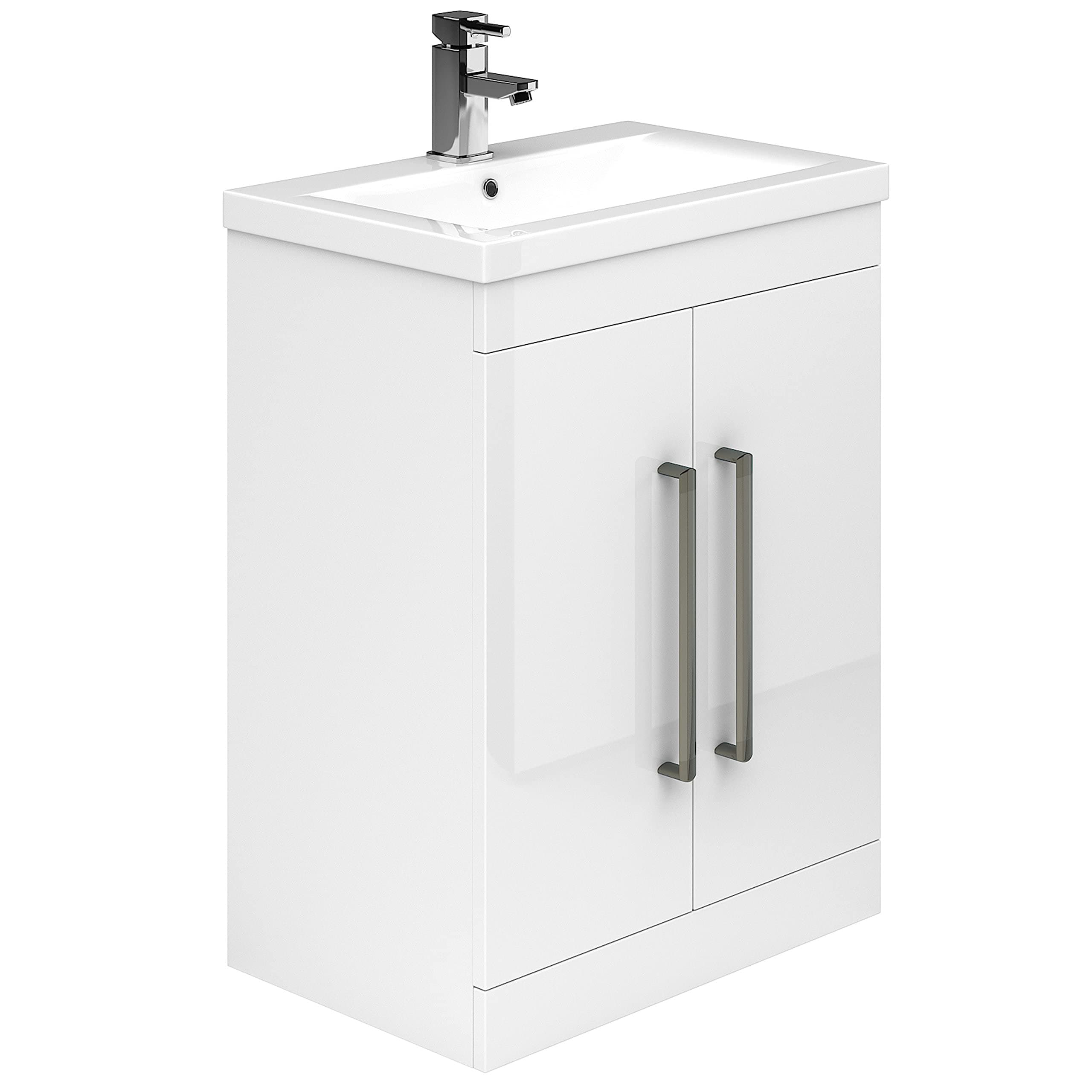 The Bath People Newton Bathroom Furniture Storage Cabinet Floor Standing White Gloss Vanity Unit with Ceramic Resin Basin – 800mm