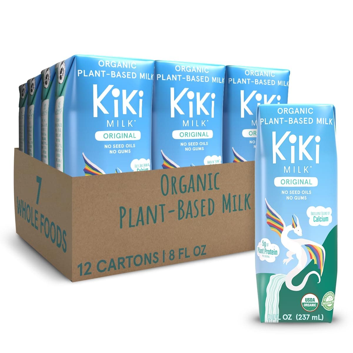 Original Kiki Milk, Organic, Plant Based, Gum Free, GMO Free, Dairy Free, Soy Free, Gluten Free, Glyphosate Free (8 oz • Pack of 12)