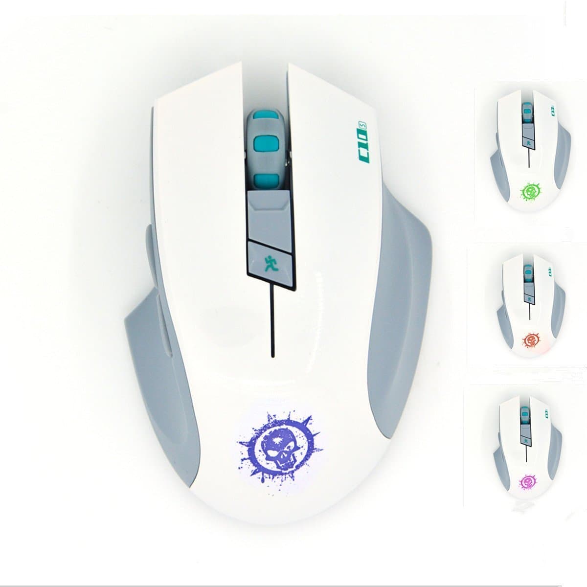 SHIRUI C10S 2.4GHz Wireless Gaming Mouse Silent Click 4 Colours LED Lights 3 Adjustable DPI Levels 7 Buttons for Windows and Mac (White)
