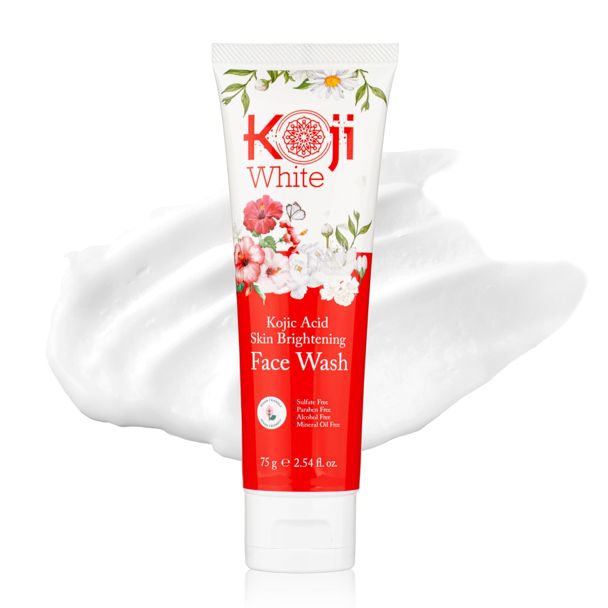 Kojic Acid Skin Brightening Face Wash for Exfoliating Face, Hydrating Face Moisturizer, Vegan Face Wash, Even Skin Tone with Vitamin C, Flower Extracts, Vitamin E, 2.54 Fl Oz