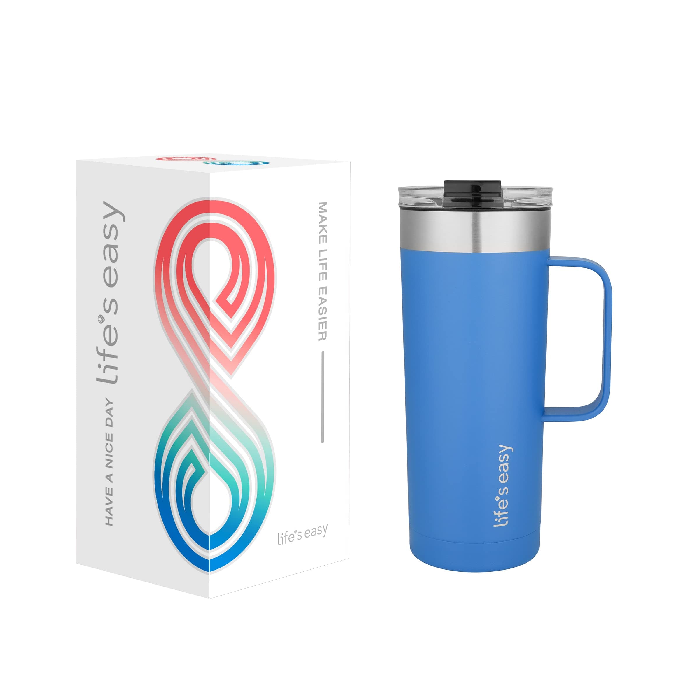 20oz Stainless Steel Mug w/Handle - Double Wall Insulated Travel Tumbler w/Flip Lid - Leak Proof Tumbler - Thermal Cup for Coffee, Tea, Water & More - Keep Hot & Cold Drinks (Blue)