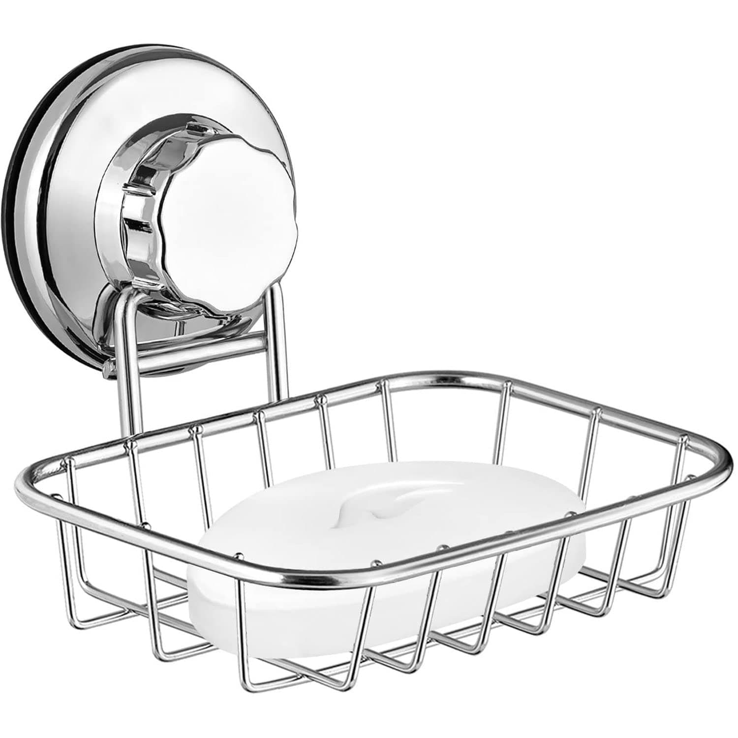 ARCCI Bar Soap Holder for Shower Wall, Stainless Steel Strong Vacuum Suction Cup Shower Soap Dish, Rustproof Wall Mouted Square Soap Sponge Holder Tray for Bathroom & Kitchen Sink