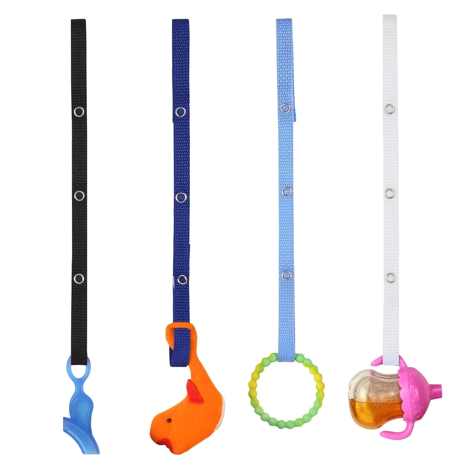 Secure-A-Toy, Safety Strap Secures Toys, Teether, Pacifiers to Strollers, Highchairs, Car Seats, Adjustable Length, Keep Toys Sanitary, Registry Must Haves, Royal-Navy-White-Blue, 4 Count