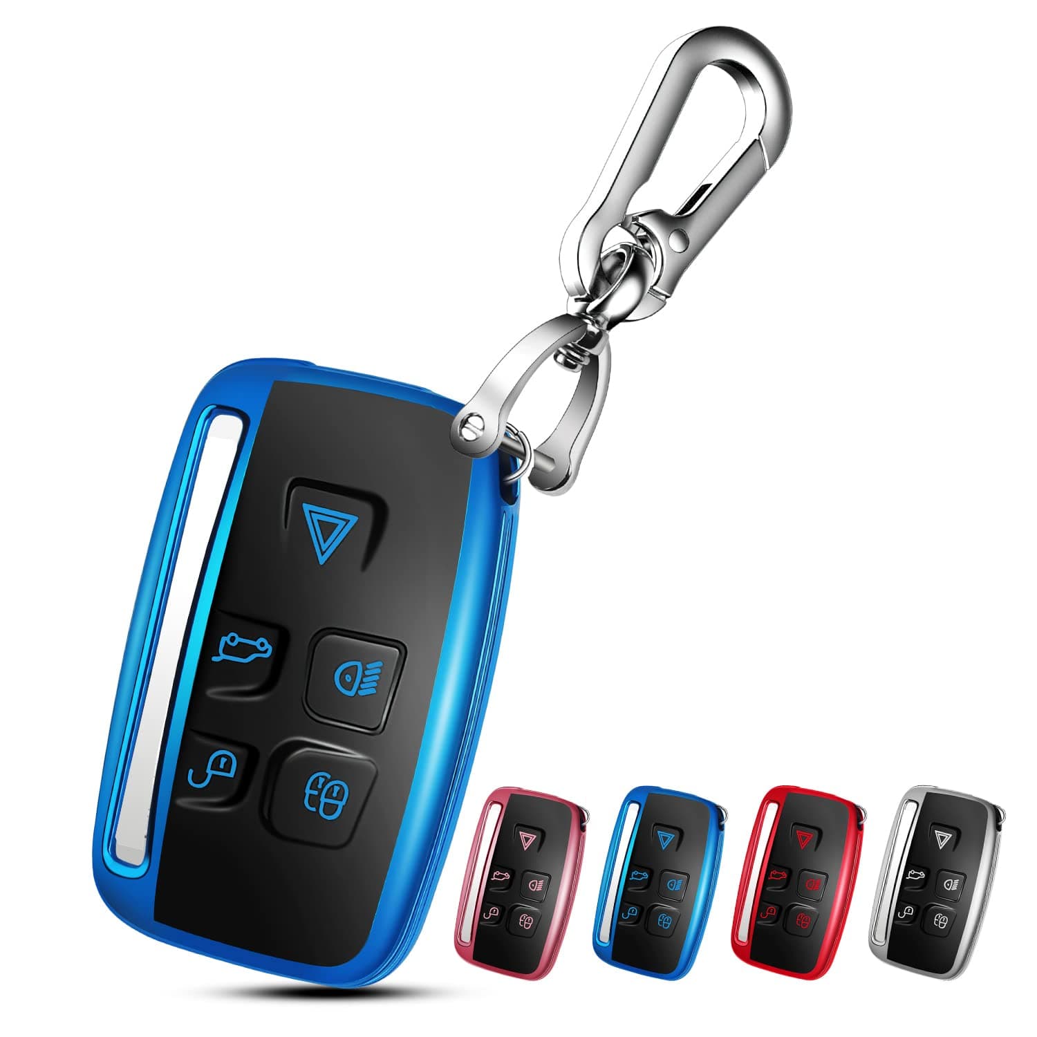 QBUC for LAND ROVER Key Fob Cover Case with Keychain for Range Rover Evoque Sport Velar Land Rover Discovery Jaguar F-Pace F-Type XE XEL XF XFL XJ Accessories (Blue)