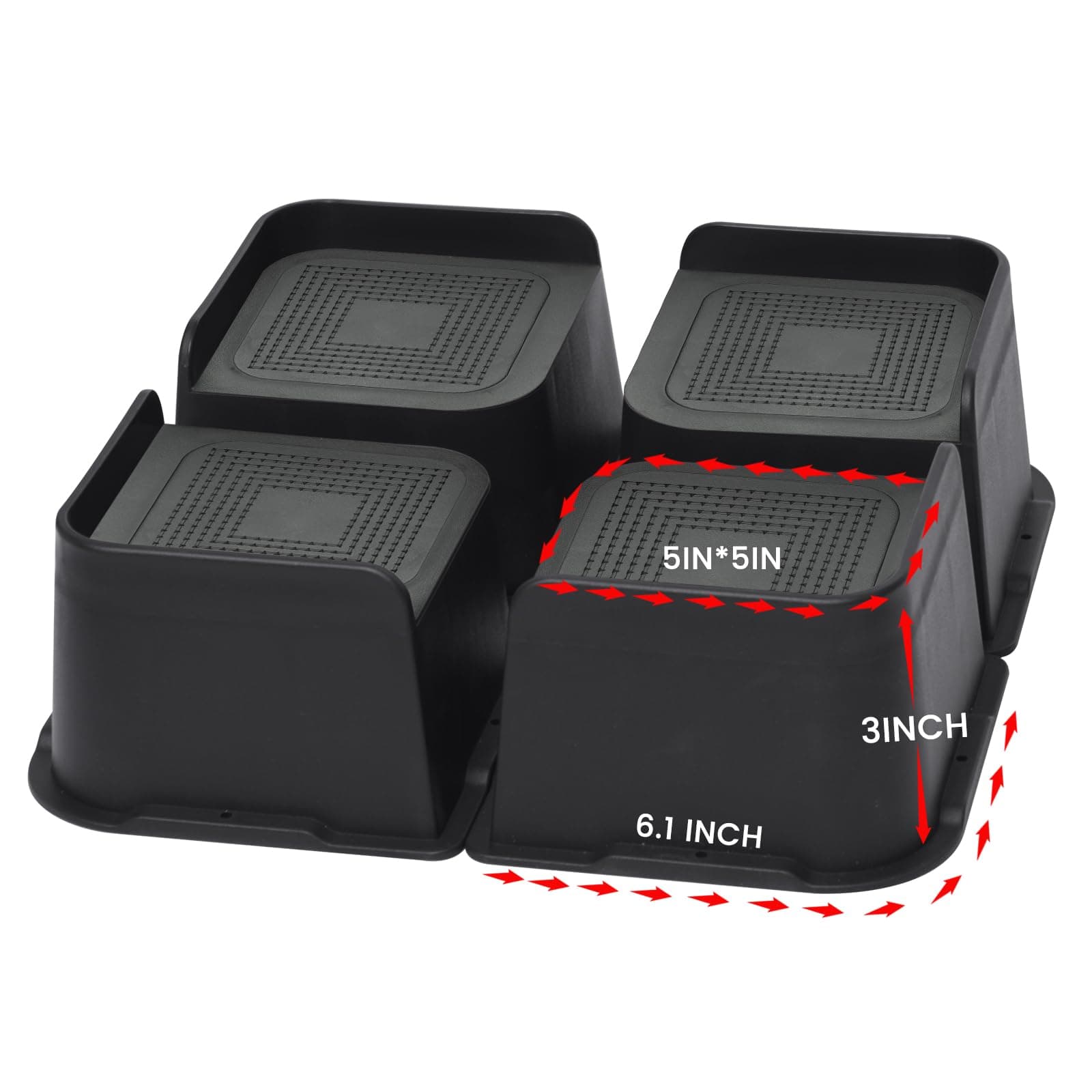 MYMULIKE Bed Risers 4 inch,6 inch, 8 inch, Oversized Furniture Risers, Support Up to 6000 Lbs, Lift 4 inch for Couch, Sofa, Table,Chair (Black 4 Pack, 3 inch)