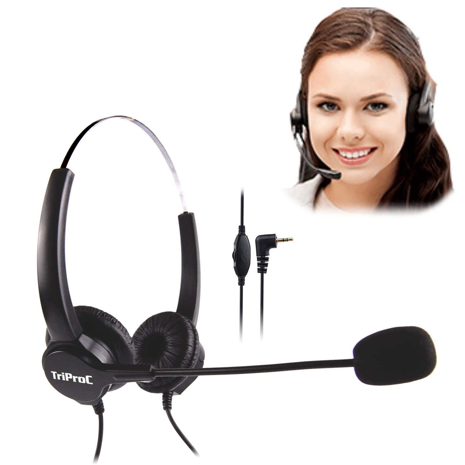 Binaural DC 2.5MM Telephone Headset for Landline Phones,Compatible for Jabra Cisco Polycom Panasonic