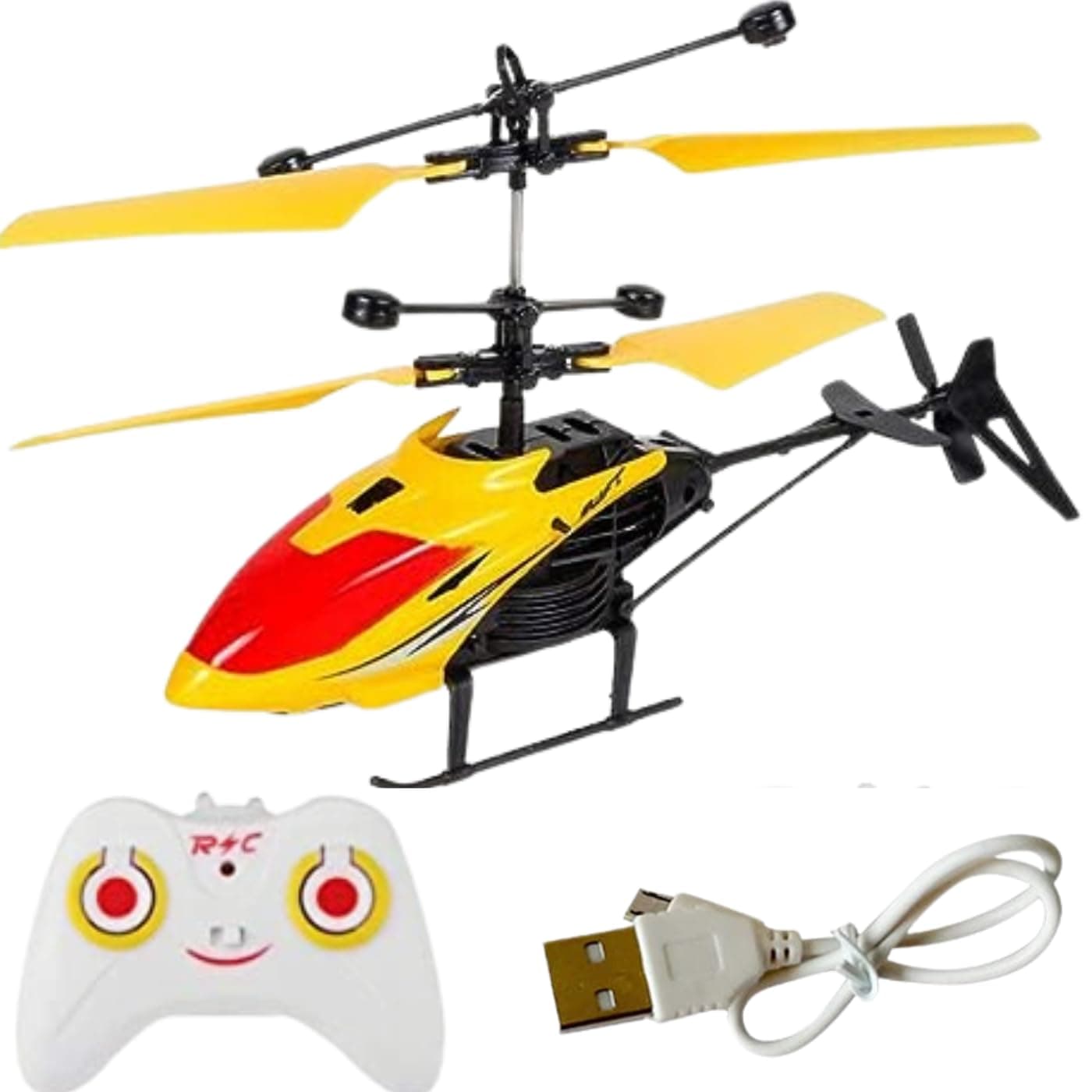 KIDZYMON® RC Helicopter with Hand Gravity Sensor, Flying Remote Control Toy, Charging Helicopter with 3D Light & Safety Sensor for Kids Age 4+ Years I Pack of 1 - Yellow in Col