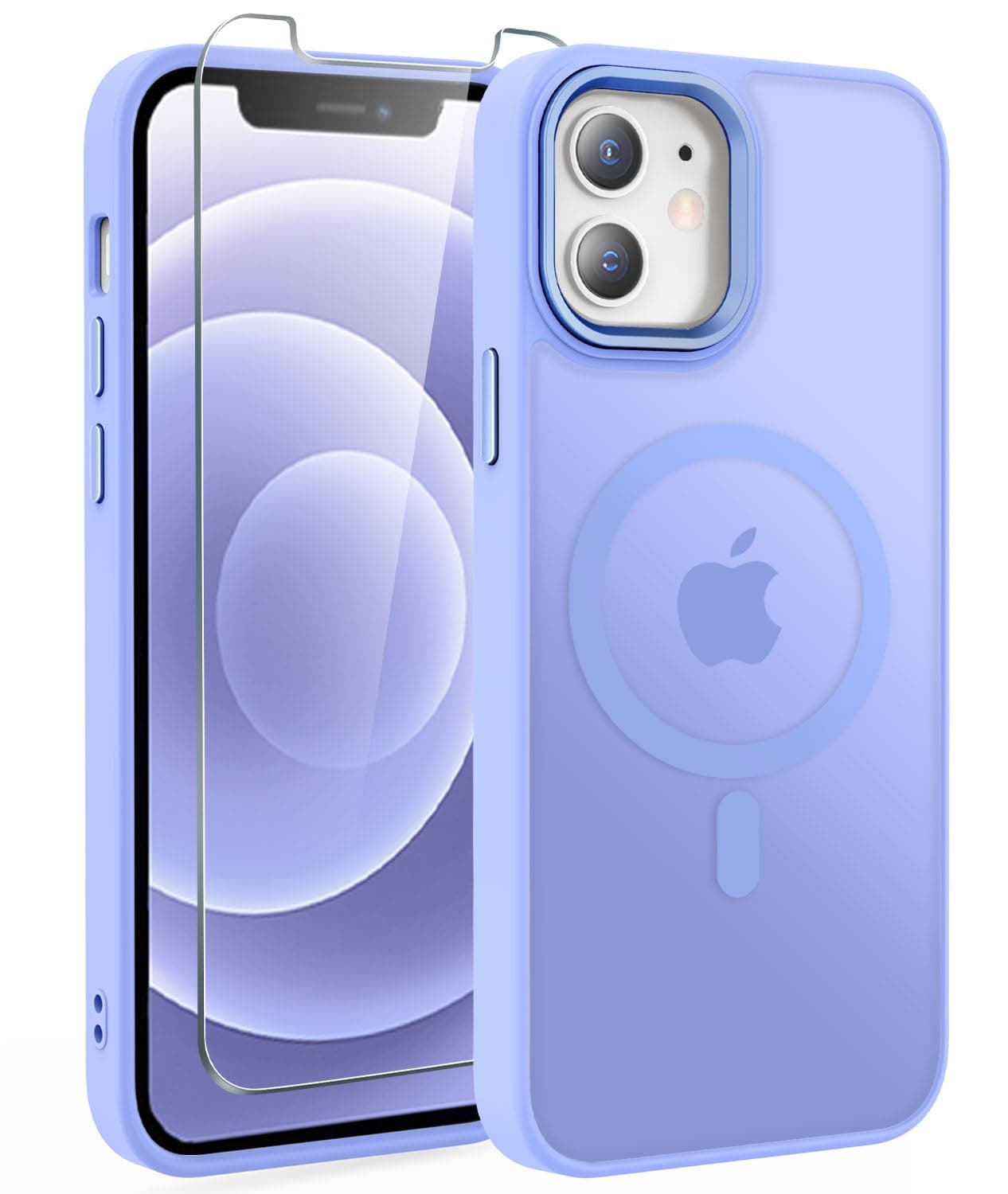 WRJCase Designed for iPhone 12/12 Pro, Translucent Magnetic Phone Case for Women Men [Compatible with Magsafe] Slim Anti-Fingerprints Shockproof Protective Cover with Screen Protector-Taro Purple