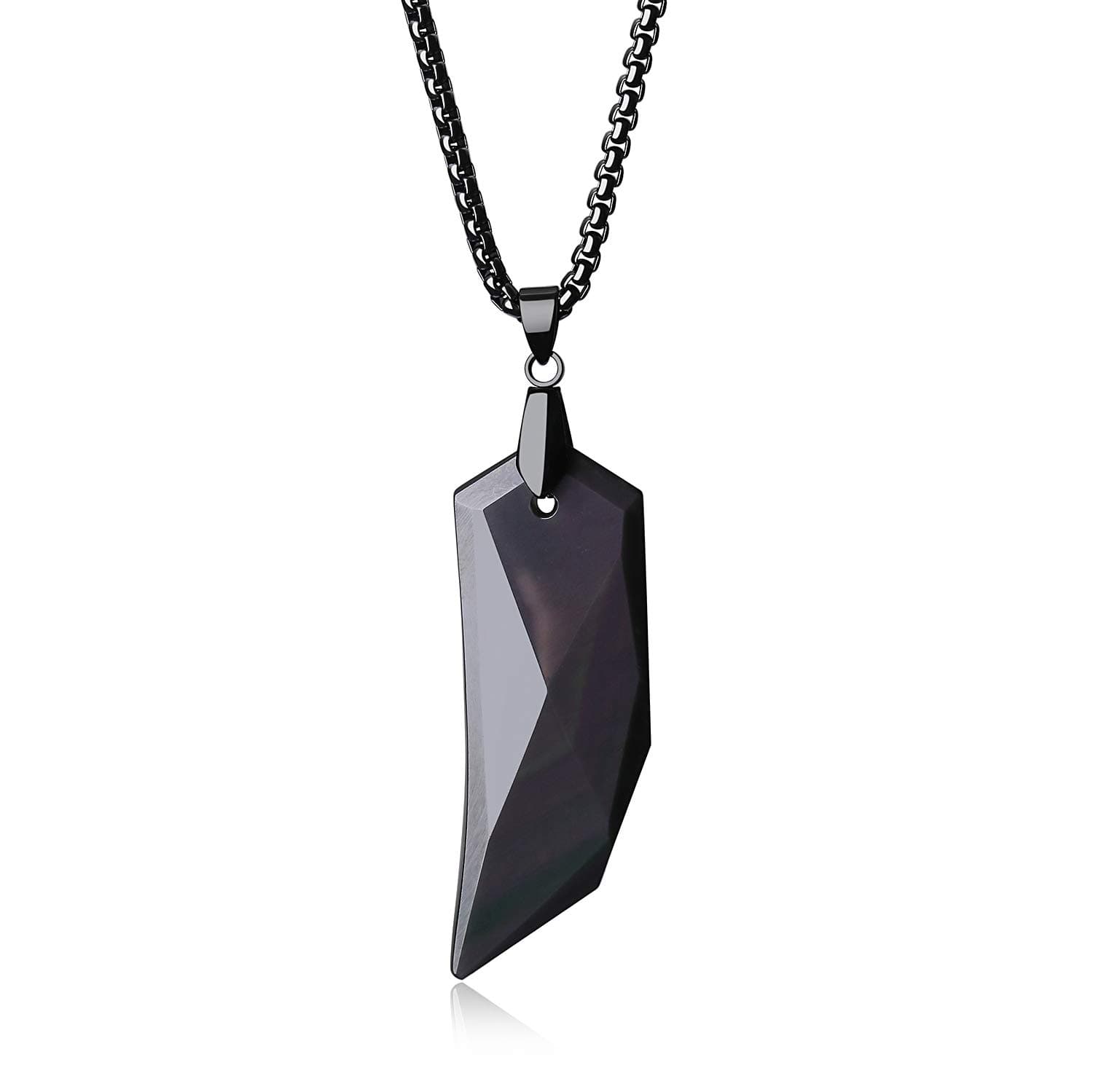 Spike Black Obsidian Wolf Tooth Necklace Stone Amulet Pendant