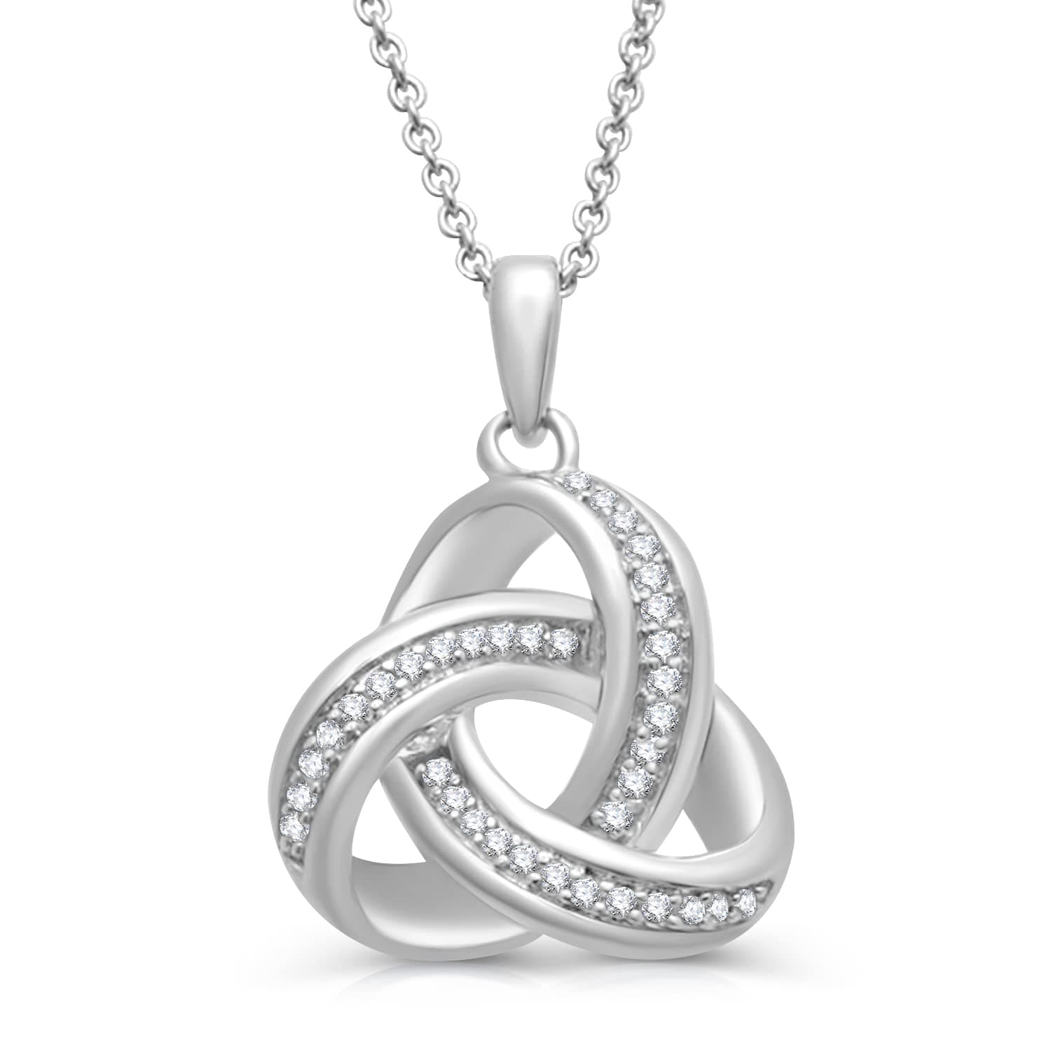 Sterling Silver Love Knot Pendant Necklace for Women | 1/10 CTTW Natural White Round Diamonds | 18" Rolo Chain | Luxury Jewelry Gift for Her | Gift Box Included