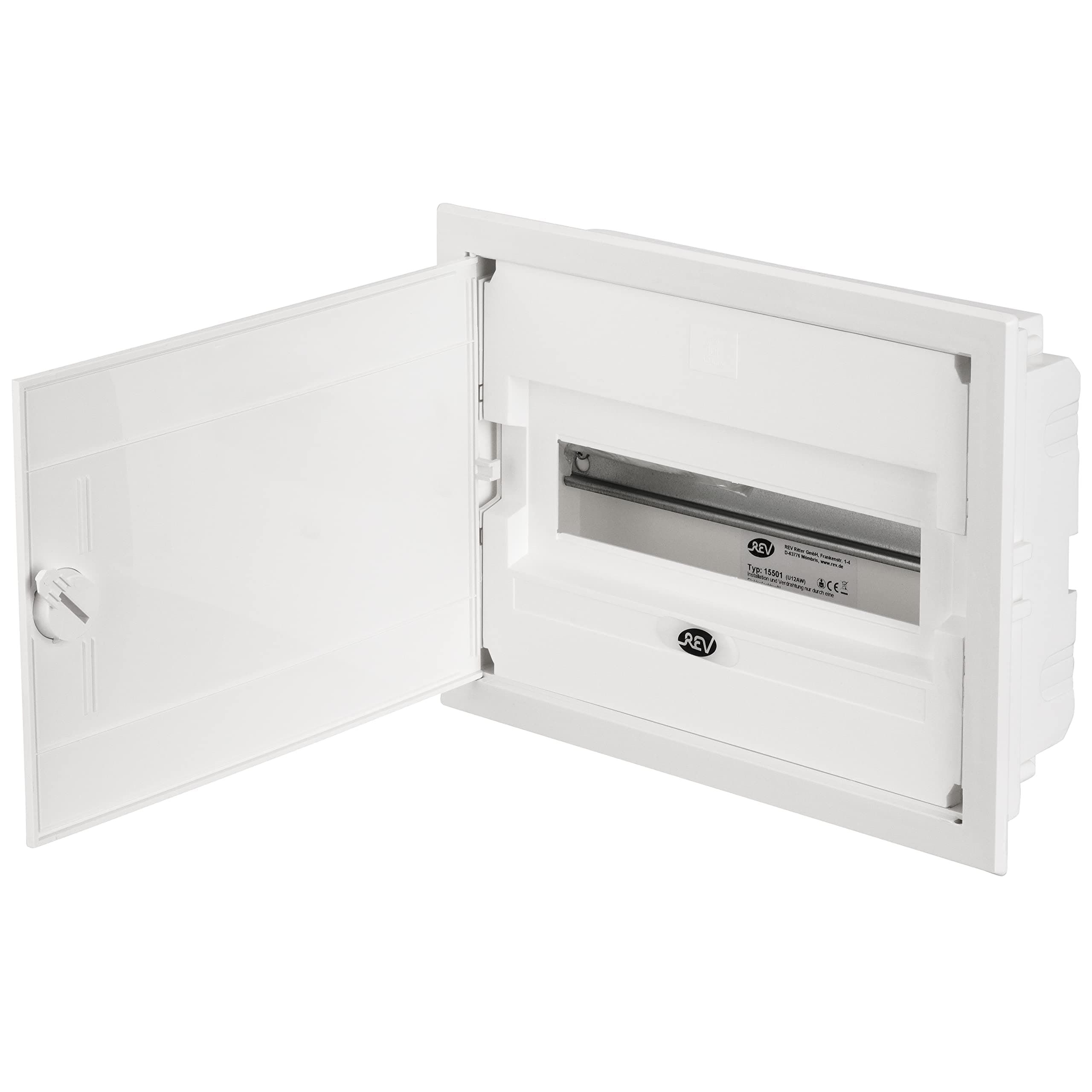 REV 0515501555 Fuse Box, 1-Row 12TE Distribution Box, 400V, 33.60 X 26.0 X 9.50 cm White