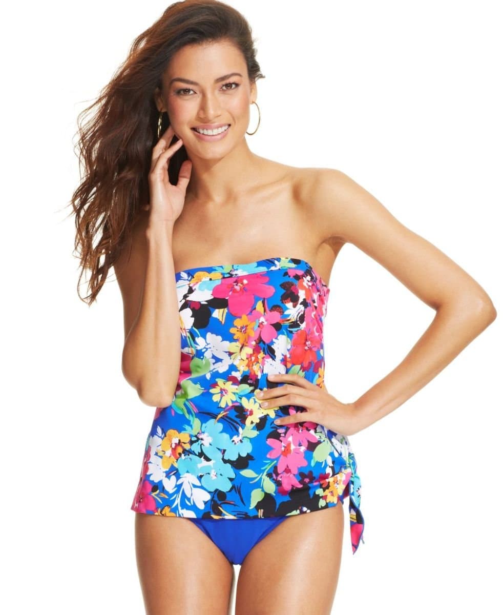 Swim Solutions Tummy Control Tropical Faux Tankini One Piece Swimsuit 8