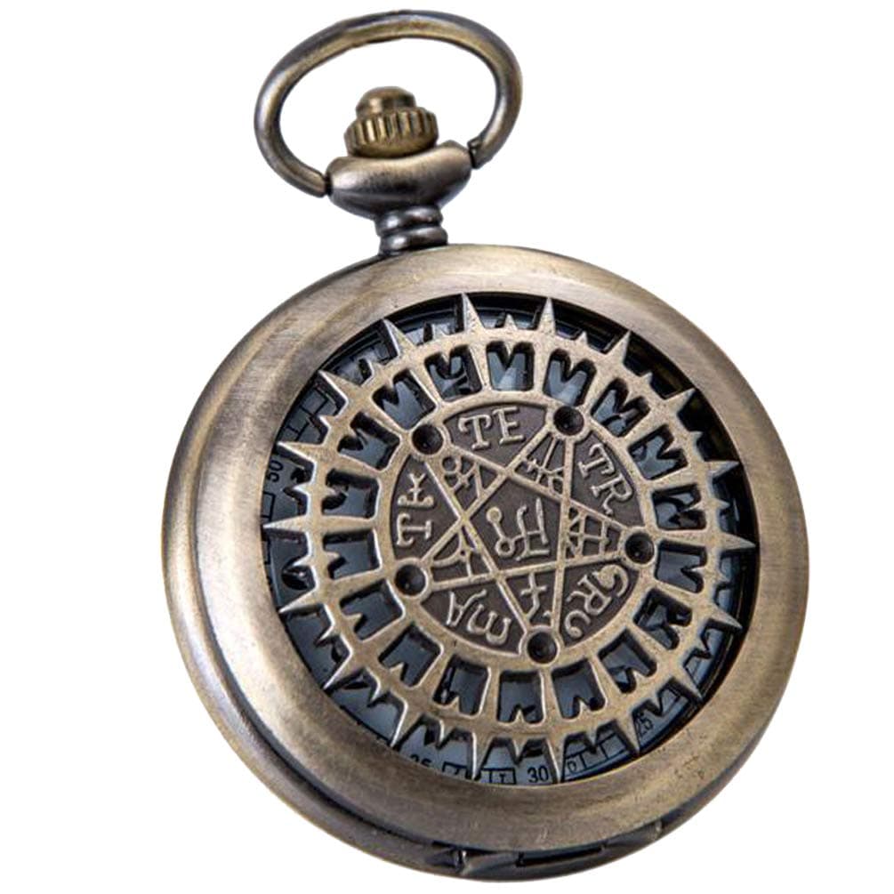 VIGOROSO Mens Pocket Watch Black Butler Antique Hollow Quartz Bronze Steampunk in Box