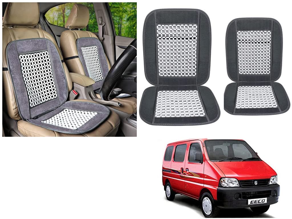 Beaded Plush Velvet Car Seat Cover Wood Cushion Massage Comfort Wooden Bead Strung Cushion for Maruti Suzuki Eeco - Pack of 1 | Grey Color