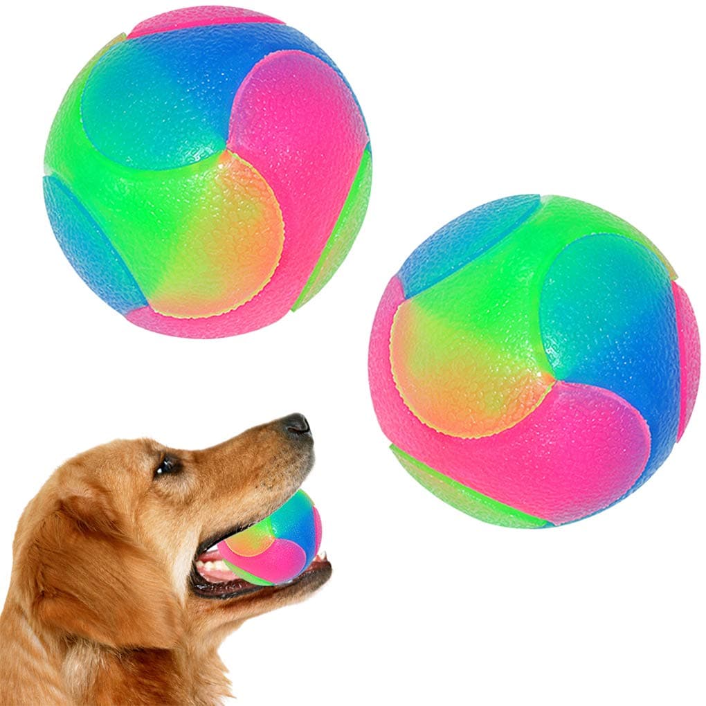 FineInno 2Pcs Large Light Up Dog Balls,Balle pour Chien,Flashing Elastic Ball,Glow in The Dark Interactive Pet Toys for Puppy, Cats, Dogs