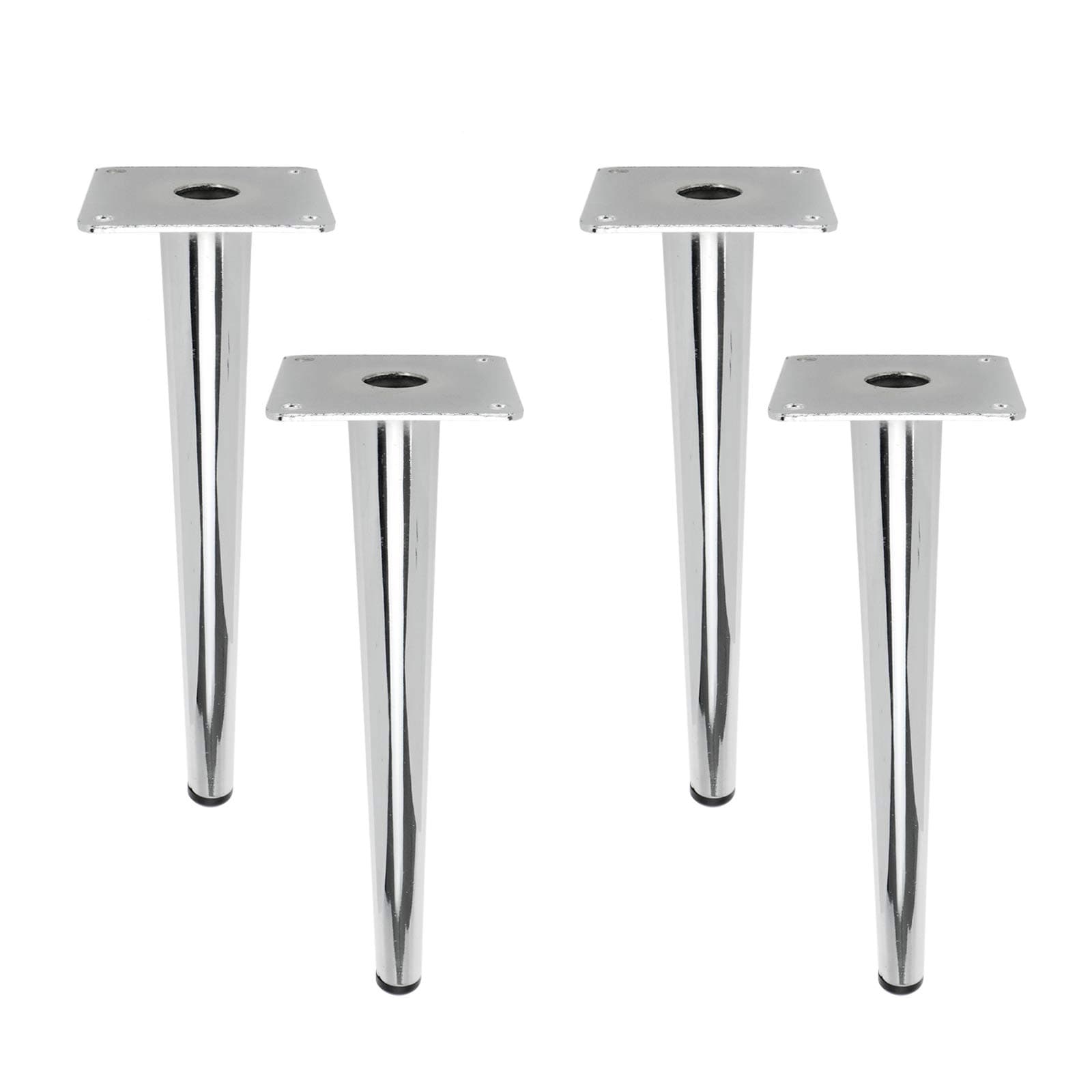 Geesatis Coffee Table Legs 10 inch / 250 mm Nickel Brushed Finished Cabinet Closet Furniture Feet Round Tall Sleek Tapered for Desk Decoration, with Mounting Screws, Silver & Straight, 4 Pack