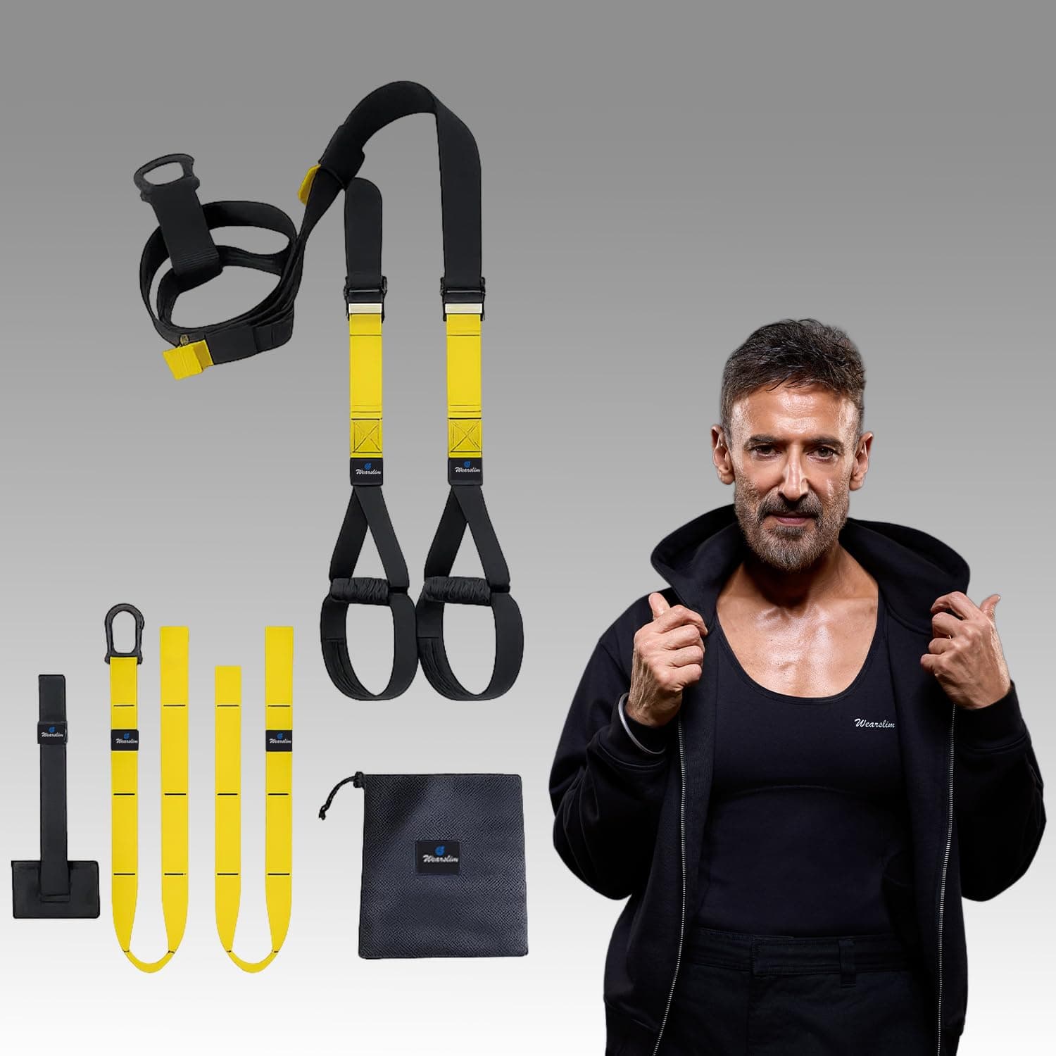 Wearslim® Professional All in one Suspension Trainer | Full Body Weight Resistance System | Lightweight & Portable Fitness Equipment to Build Muscle, Burn Fat and Improve Cardio for Men and Women