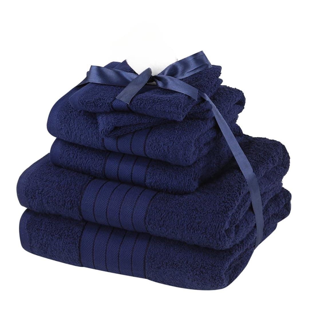 Brentfords Luxury Supersoft Absorbent Premium Large Hand Face Multi-Pack Towel Bath Bale Set, 100% Cotton, Navy Blue, 6 Piece