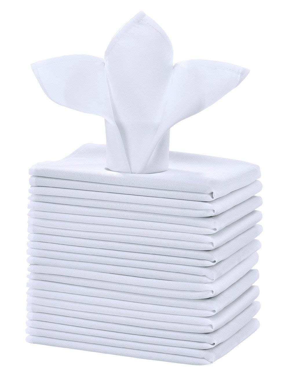 Cieltown Polyester Cloth Napkins 1-Dozen, Solid Washable Fabric Napkins Set of 12, Perfect for Weddings, Parties, Holiday Dinner (20 x 20-Inch, White)