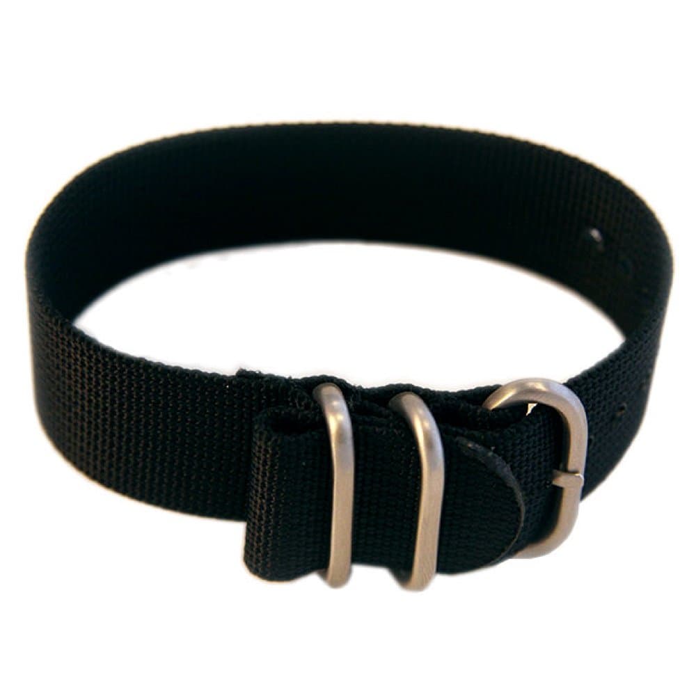 22mm Nylon Watch Band, Tactical Grade Strap, Black, Stainless Steel Hardware