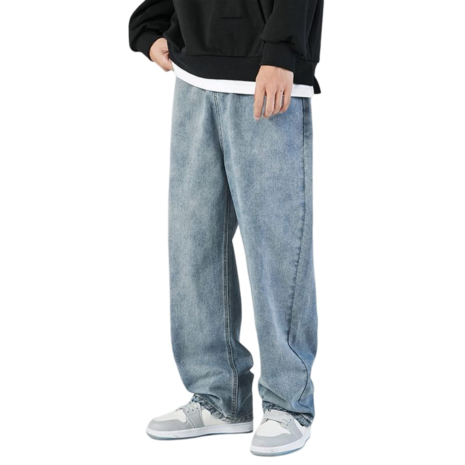 Mens Baggy Hip Hop Jeans - Casual Cargo Fit Hose for Fashion Dance Skater Skateboard (Color: Blue, Size: Large)