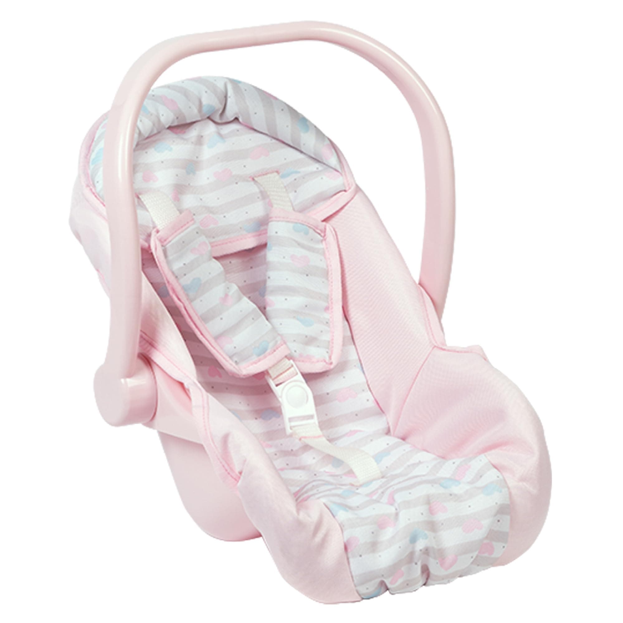 Baby Doll Car Seat - Pink Carrier, Fits Dolls Up to 20 inches, Stripe Hearts Design, Multicolor