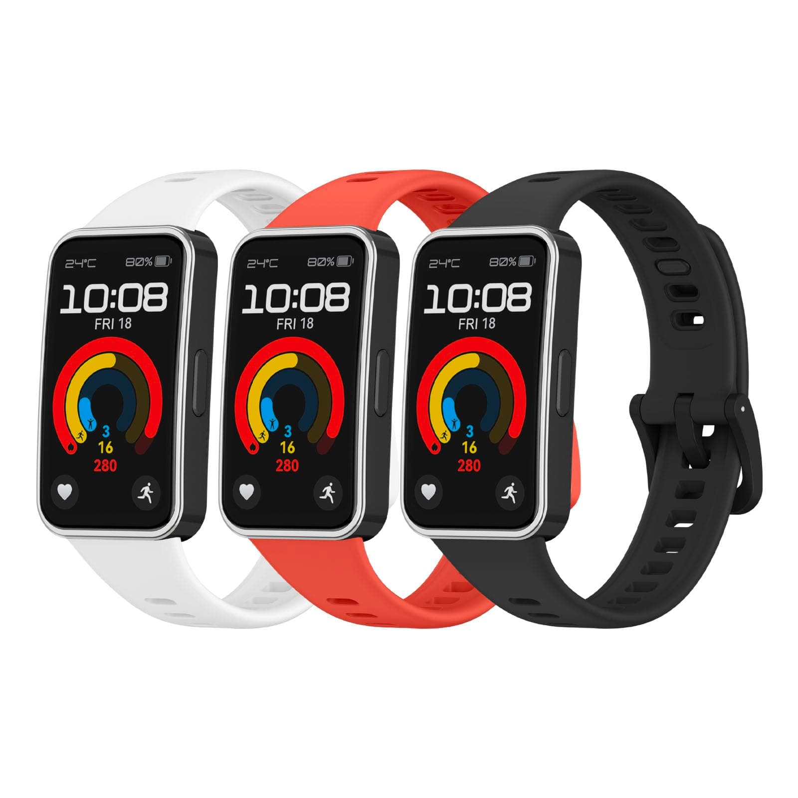 IEOVIEE [3 Packs ] Silicone Band for Huawei Band 9/8 Strap，Waterproof Breathable Adjustable Sport Straps for HUAWEI Band 9 & Band 8 Band (Black/Orange/White)