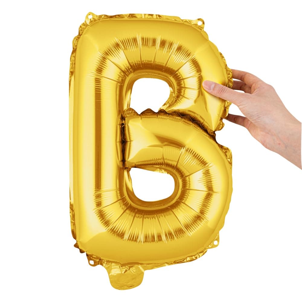 Balloonify 16 Inch Letter Balloon, 1 Reusable Party Balloon - Letter "B'', Self-Sealing, Gold Aluminum Metallic Balloon, Moistureproof, Built-In Hanging Film - Restaurantware