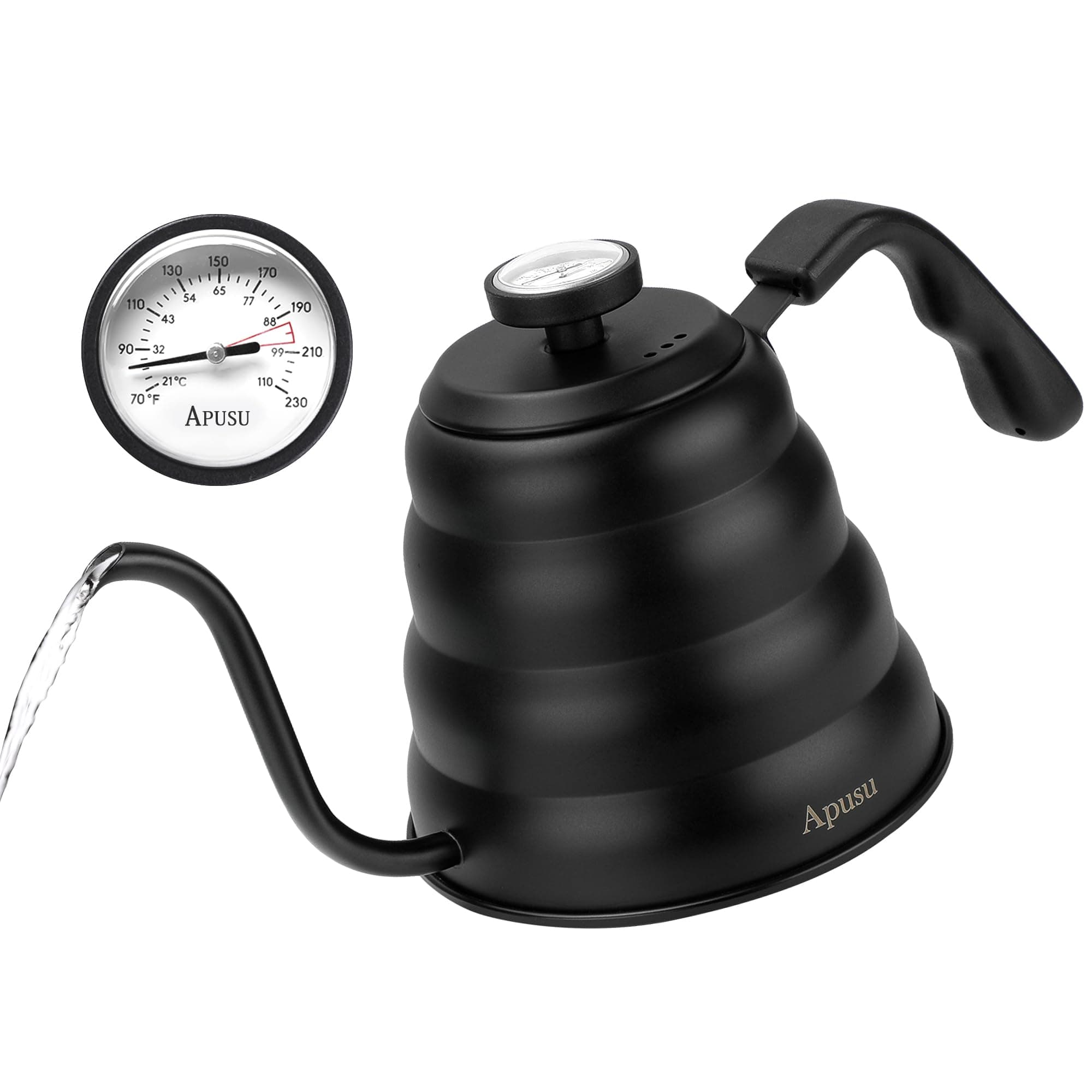 Tea Kettle with Thermometer Pot Black Stovetop Tea Kettle 40oz Gooseneck Kettle Teapot Pour Over Coffee Kettle with Thermometer,1200ml,5 Cup,Black,1Pack