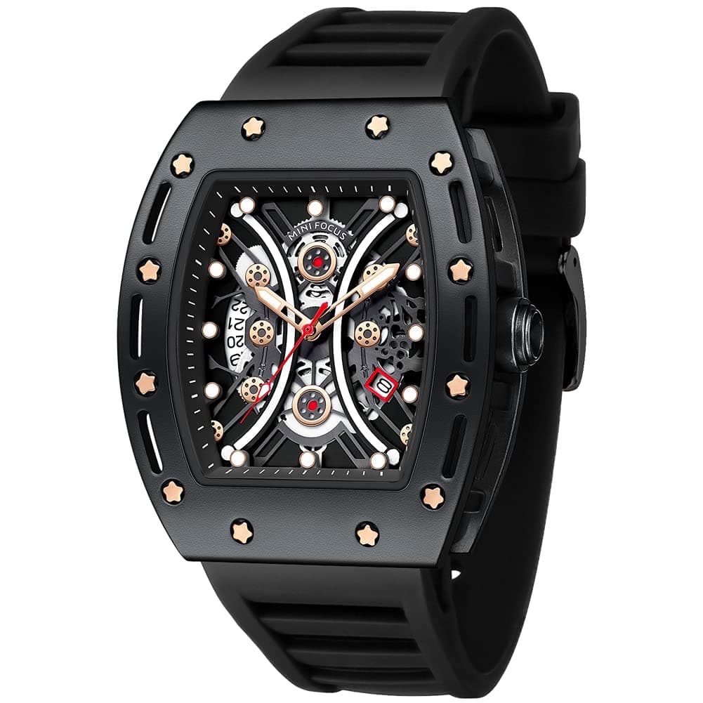 Watch for Men Wristwatch Fashion Hollow Big Dial Luminous Waterproof Sport Analog Quartz Business Mens Watches Black Silicon Strap Dress Watch