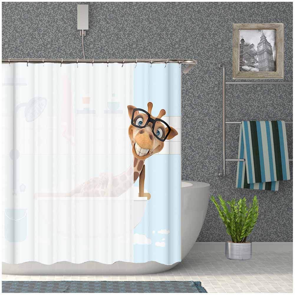 Funny Shower Curtain Cute Kids/Adult Giraffe Cartoon Bathroom Curtains Waterproof Quick
