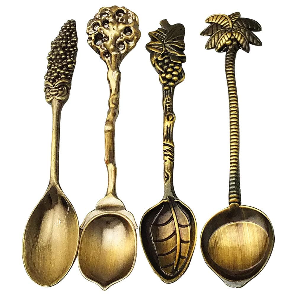 Pioneer Clan Smart Retro Coffee Scoops, Stirring Spoon, Milk Spoon, Soup Spoon,Tea Spoon 4/5pcs Sets (Antique Brass-4pcs)