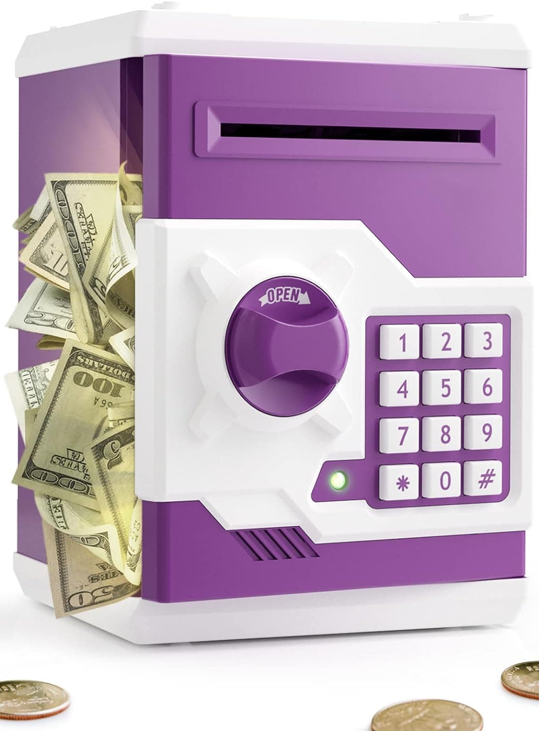 KingsDragon Piggy Bank Toys for Kids, Electronic Money Bank Password ATM for Cash, Auto Scroll Coin Saving Box Best Toy Gifts for Boys Girls3 4 5 6 7 8 Year Old (Purple)
