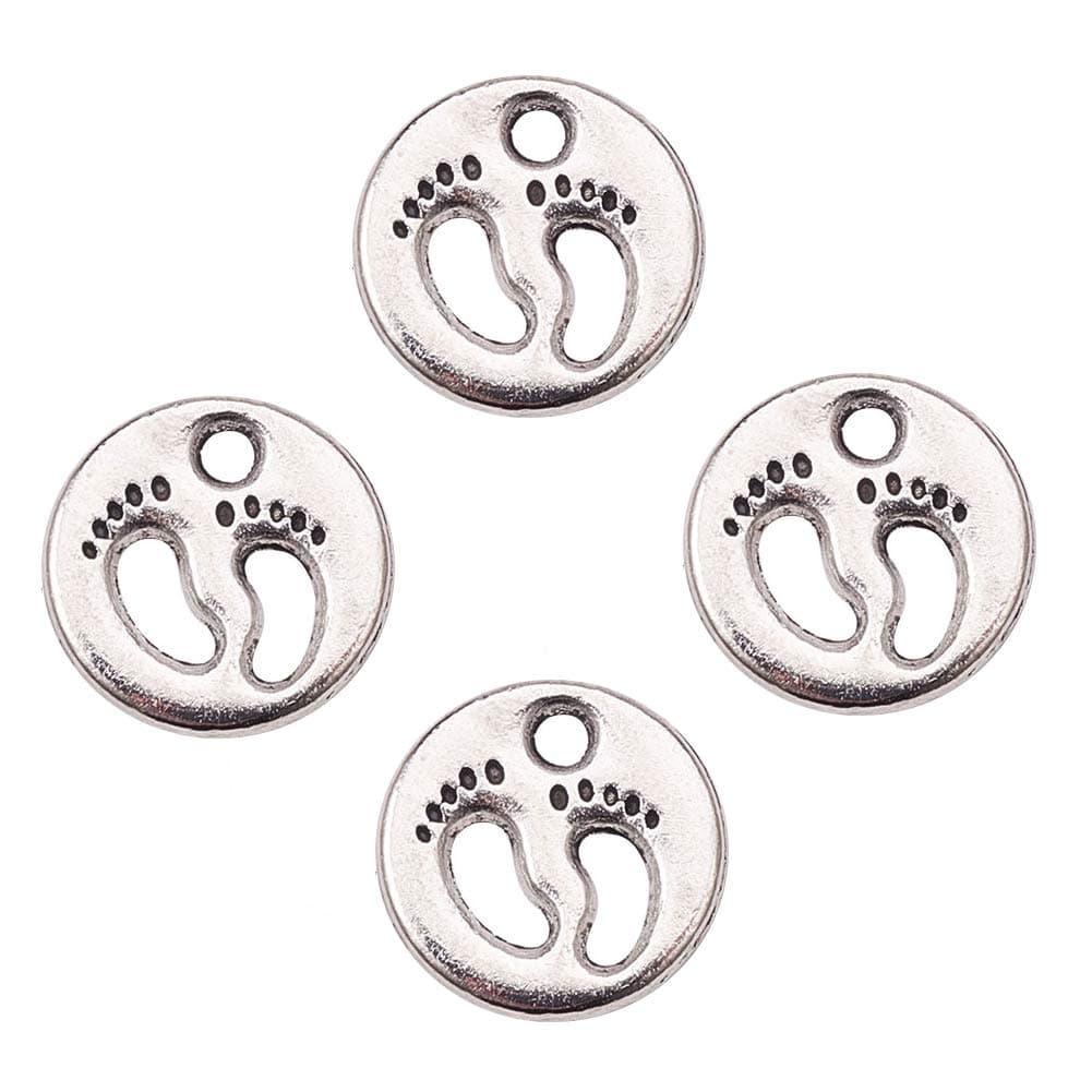 PH PandaHall 80pcs Antique Silver Tibetan Alloy Foot Footprint Charms Pendant Beads Charms for DIY Bracelet Necklace Jewelry Making