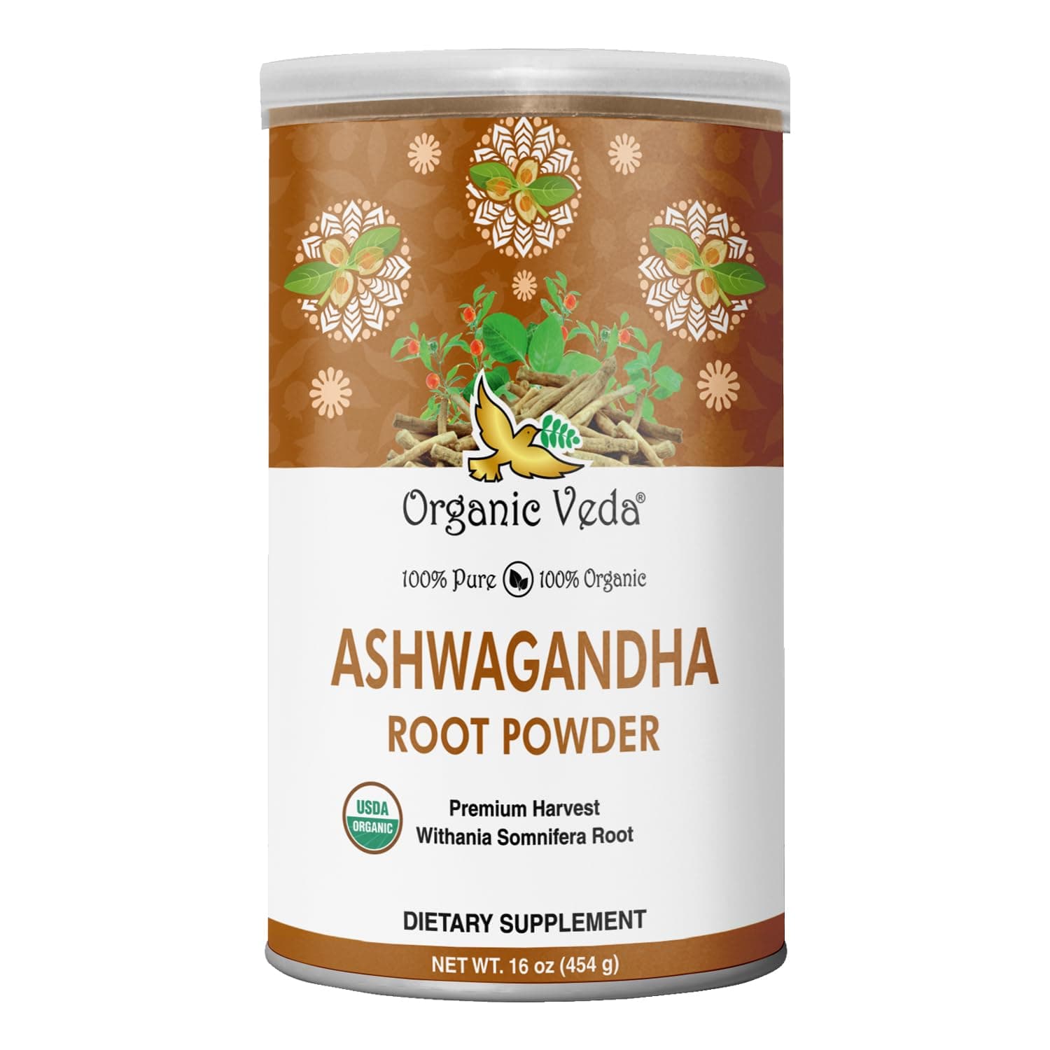Organic Veda Ashwagandha Root Powder, 16oz - 100% Pure & Natural Ashwagandha ...