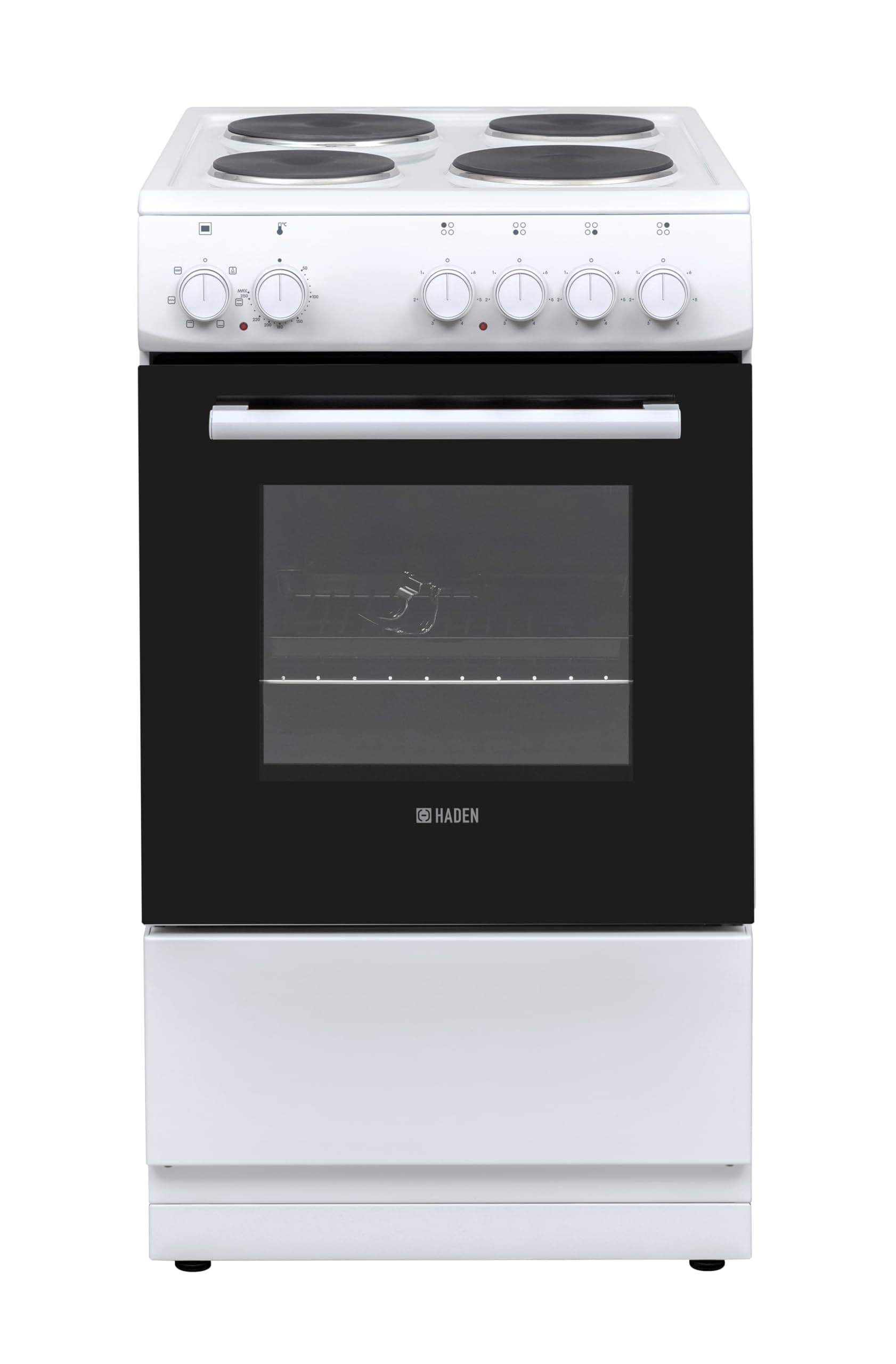 Haden HES50W Electric Cooker – Freestanding 52 Litre Cooker with 4 Solid Plate Rings - Single Cavity Oven - 50cm, White