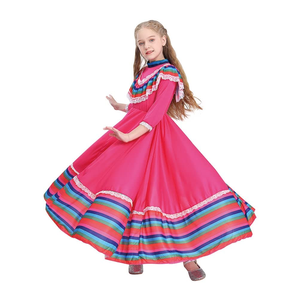 STIOEDYUANMexican Dress For Girls Kids Tradition De Mayo Fiesta Princess Dress Halloween Costume Senorita Blouse Dance Skirt