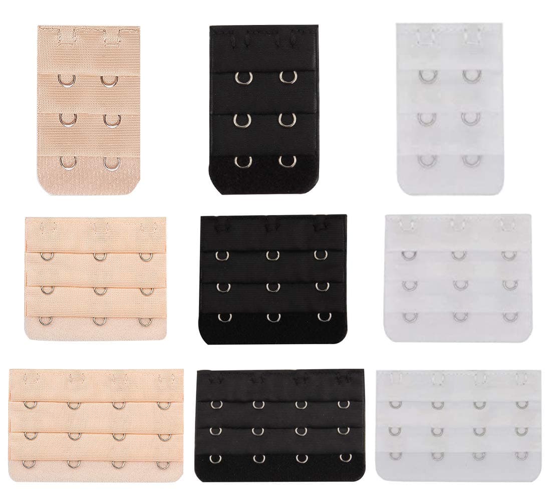 Women Bra Extender, Bra Extender 2&3&4 Hook 3 Row Band Multi Size Lady’s Breathing Room Soft Comfortable Elastic Extension Strap 9pcs