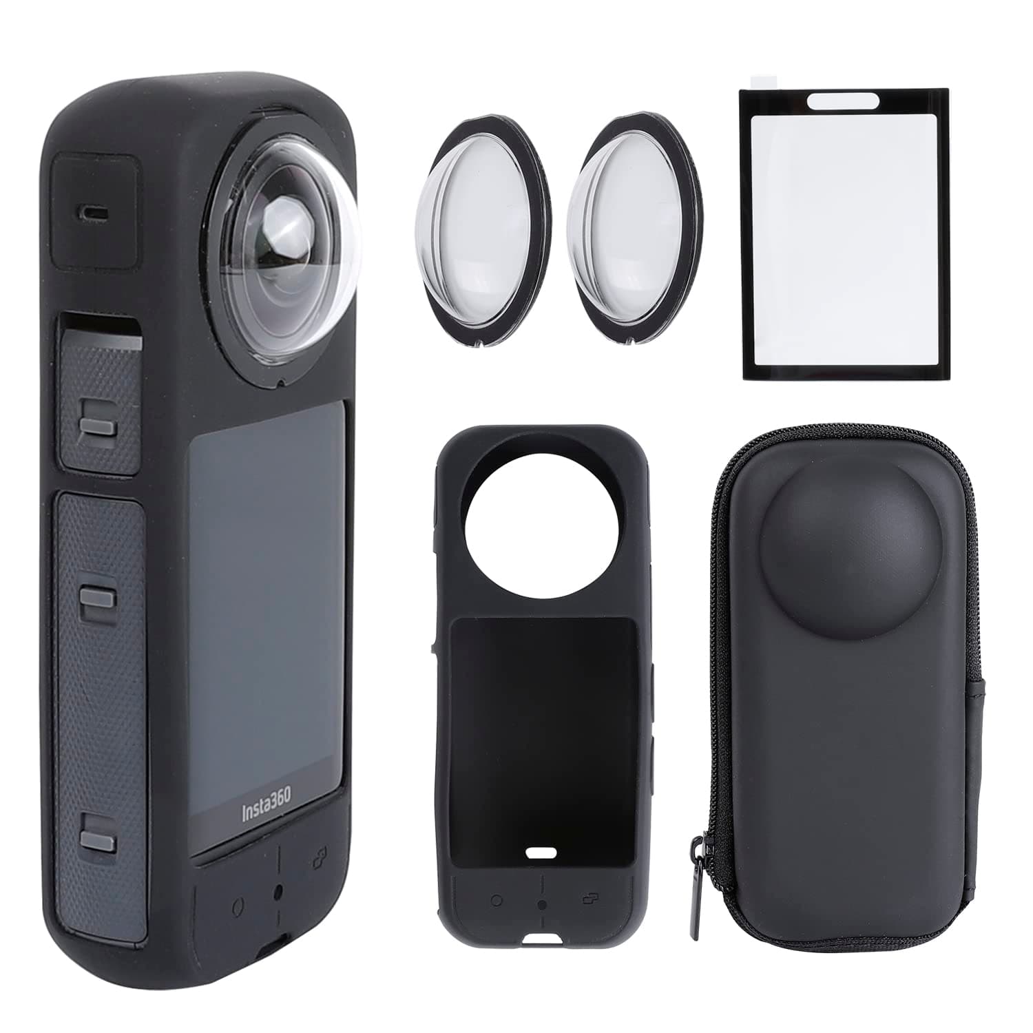 PellKing Camera Protective Accessories Kit for Insta360 X3, Insta 360 X3 Bundle Include Lens Guard/Silicone Protective Cover/Screen Protectors/Camera Case