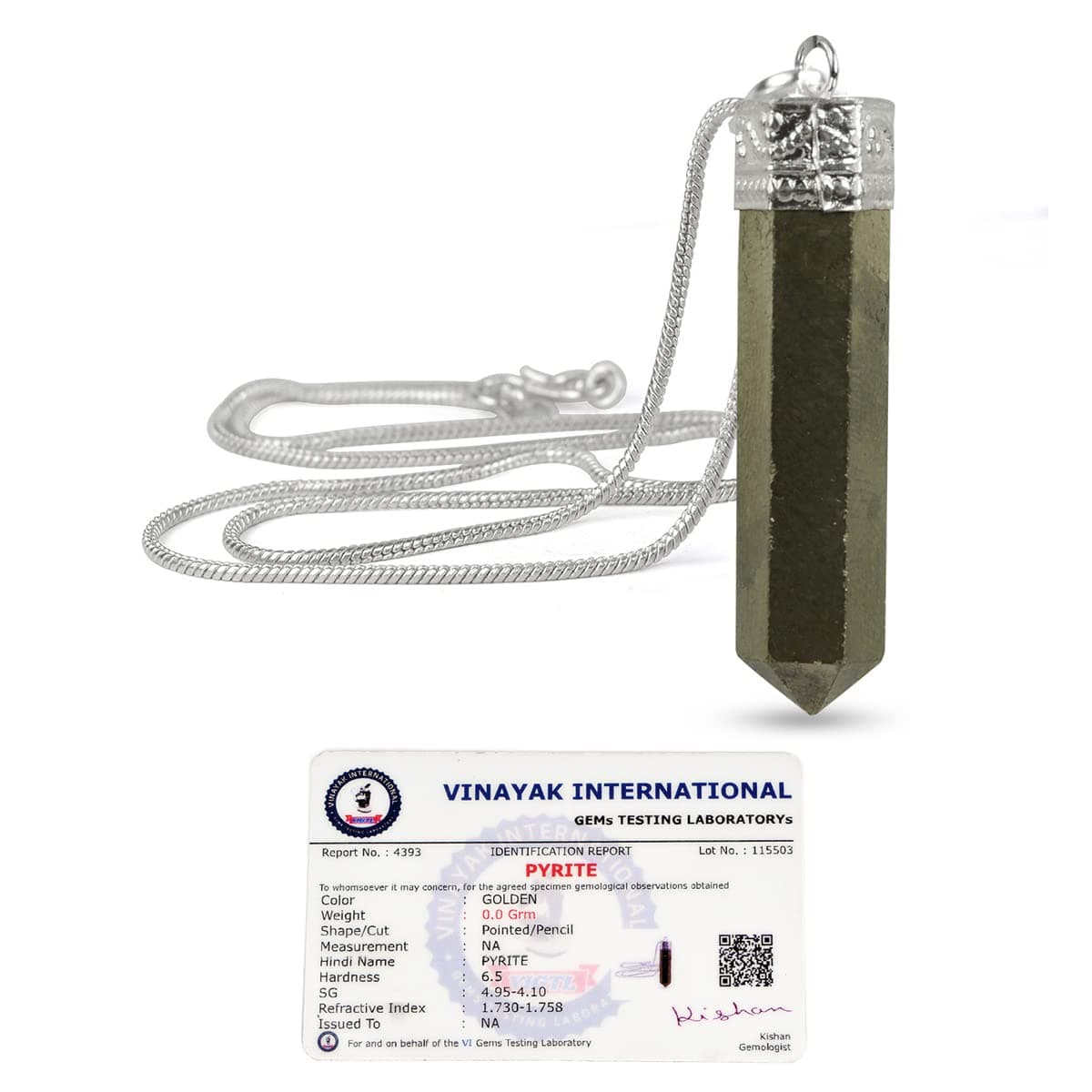 Reiki Crystal Products AAA Certified Natural Pyrite Pendant Crystal Stone Pencil Pendant with Metal Chain for Reiki Healing and Crystal Healing Stones for Unisex (Color : Golden)